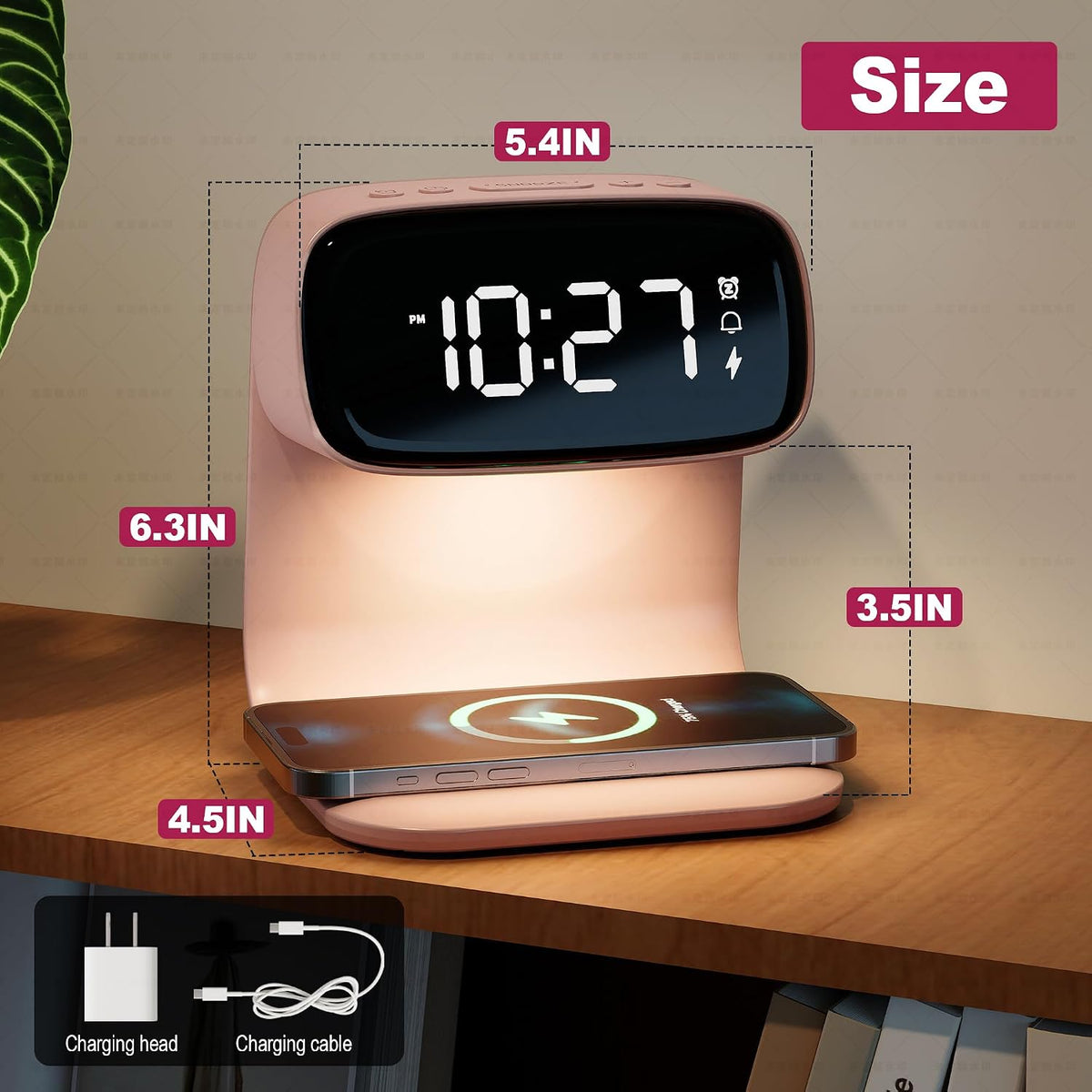 Digital Alarm Clock with Wireless Fast Charging Station 15W Touch Smart Lamp for Bedside,3 Colors Nightlight Adjustment Night Lamp for Living Room,Bedside,Heavy Sleepers