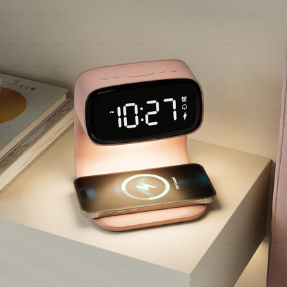 Digital Alarm Clock with Wireless Fast Charging Station 15W Touch Smart Lamp for Bedside,3 Colors Nightlight Adjustment Night Lamp for Living Room,Bedside,Heavy Sleepers