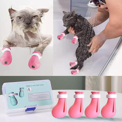 Anti-Scratch Cat Shoes 4 Pack, Pet Supplies Scratch Deterrent Booties, Grooming Accessories Silicone Nail Gloves, Adjustable Claw Cover for Bathing Shaving Checking Treatment (Pink)