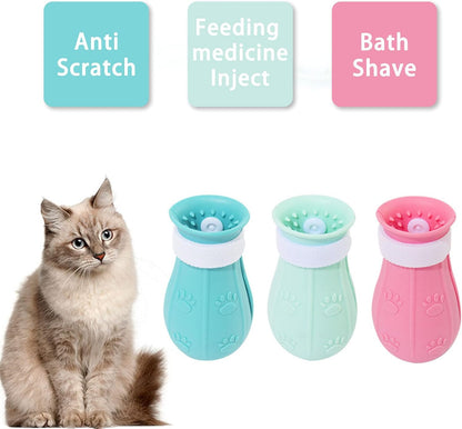 Anti-Scratch Cat Shoes 4 Pack, Pet Supplies Scratch Deterrent Booties, Grooming Accessories Silicone Nail Gloves, Adjustable Claw Cover for Bathing Shaving Checking Treatment (Pink)