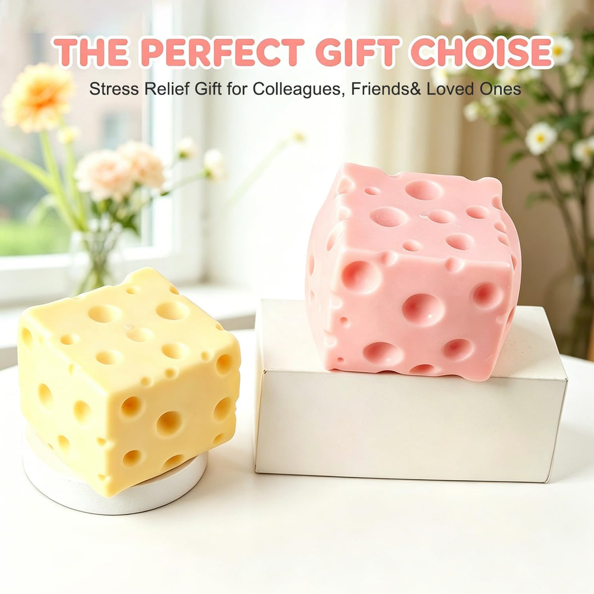 Cheese Squishy Toy for Stress & Anxiety Relief (Pink-2.76IN)