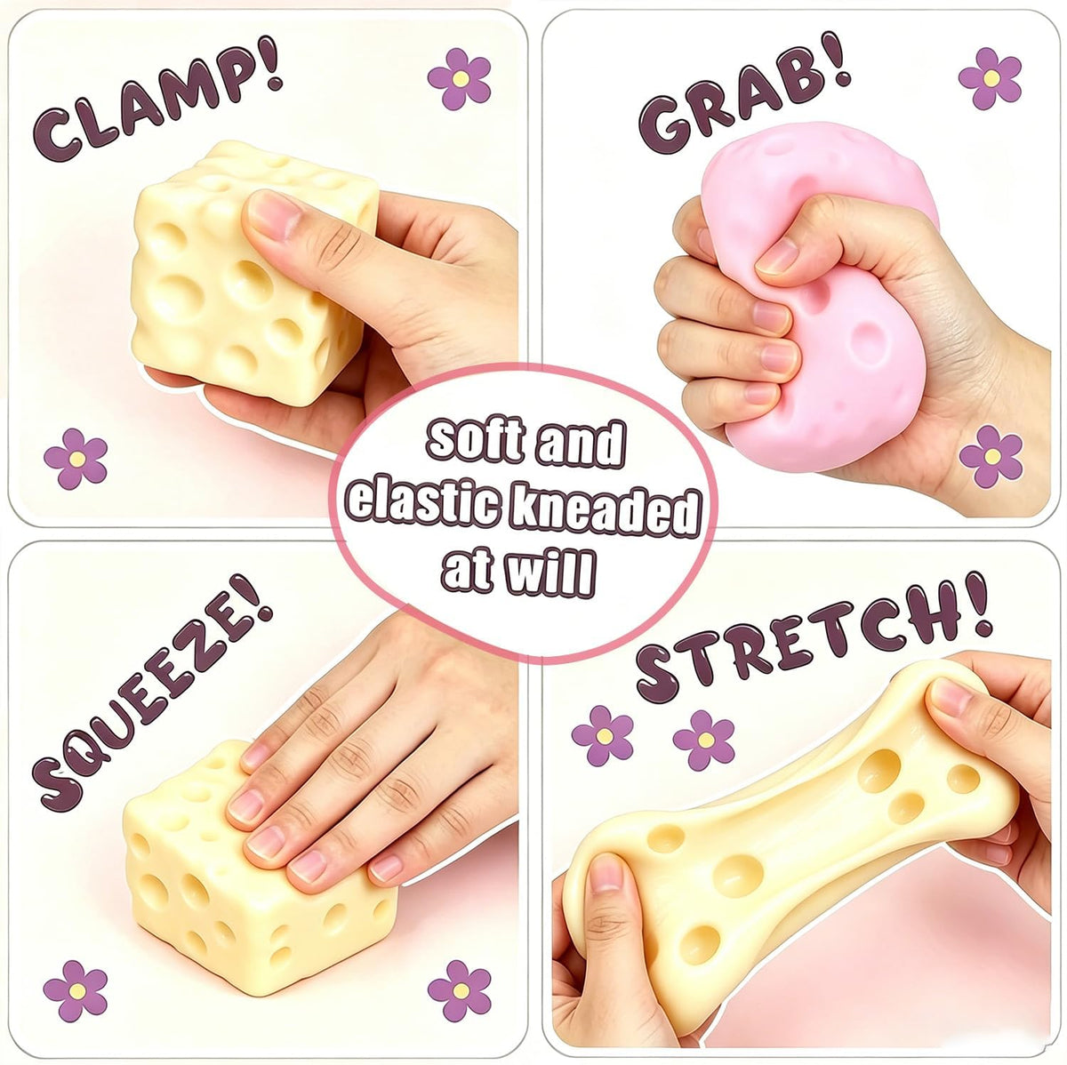 Cheese Squishy Toy for Stress & Anxiety Relief (Pink-2.76IN)