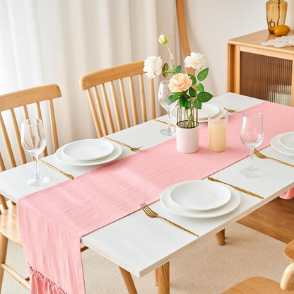 Pink Shabby Chic Ruffled Table Runner:Farmhouse Retro Table Runners for Table Decor Rustic Home Table Decoration,Cotton Tablecloth Flounces Trim for Wedding Christmas Decor 30x180cm(12x71inch)
