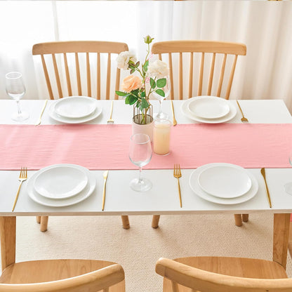 Pink Shabby Chic Ruffled Table Runner:Farmhouse Retro Table Runners for Table Decor Rustic Home Table Decoration,Cotton Tablecloth Flounces Trim for Wedding Christmas Decor 30x180cm(12x71inch)