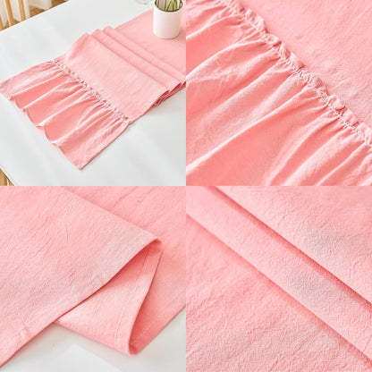 Pink Shabby Chic Ruffled Table Runner:Farmhouse Retro Table Runners for Table Decor Rustic Home Table Decoration,Cotton Tablecloth Flounces Trim for Wedding Christmas Decor 30x180cm(12x71inch)