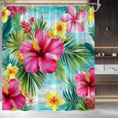 Tropical Flower Shower Curtain Summer Palm Leaf Bathroom Decor,70x70 Inch
