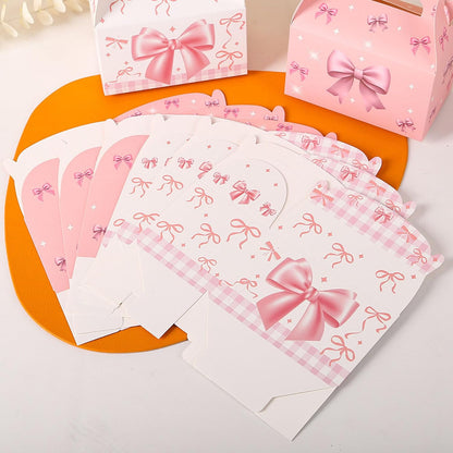 6 Pcs Pink Bow Treat Boxes, Coquette Theme Candy Goodie Box with Handle, Pink Party Favor Boxes for Bridal Shower Bow Themed Birthday Wedding Party Decoration Supplies