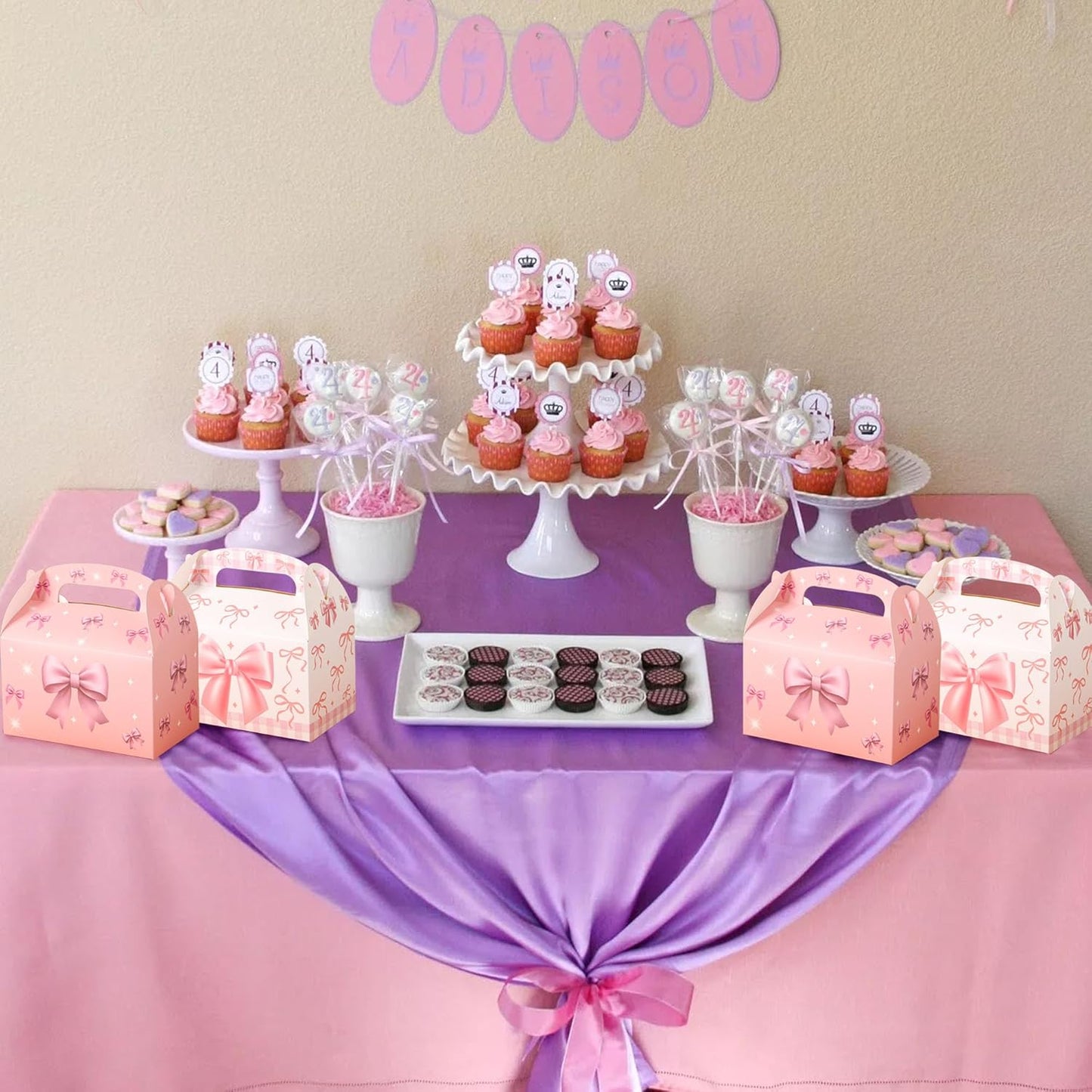 6 Pcs Pink Bow Treat Boxes, Coquette Theme Candy Goodie Box with Handle, Pink Party Favor Boxes for Bridal Shower Bow Themed Birthday Wedding Party Decoration Supplies