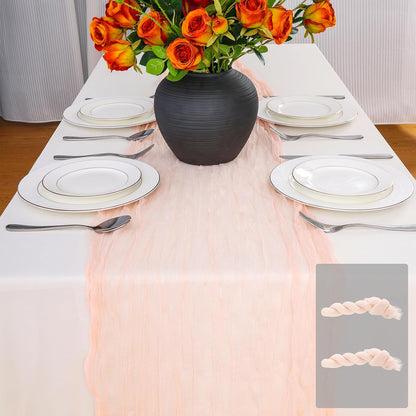 2pcs Coral Peach Spring Summer Cheesecloth Table Runner 35 x120 inches Rustic Gauze Boho Cheese Cloth Table Runner for Wedding Bridal Shower Baby Decoration