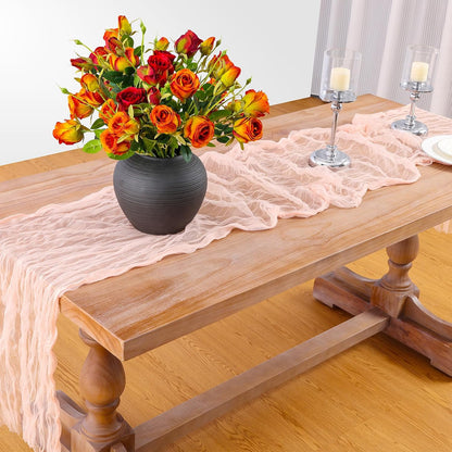 2pcs Coral Peach Spring Summer Cheesecloth Table Runner 35 x120 inches Rustic Gauze Boho Cheese Cloth Table Runner for Wedding Bridal Shower Baby Decoration