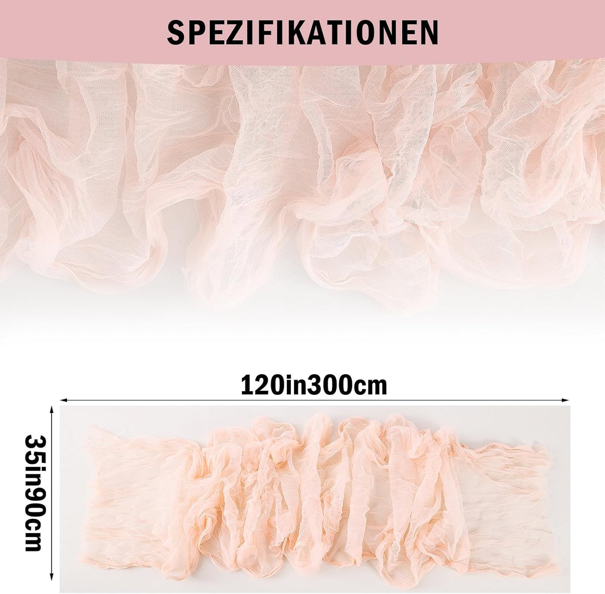2pcs Coral Peach Spring Summer Cheesecloth Table Runner 35 x120 inches Rustic Gauze Boho Cheese Cloth Table Runner for Wedding Bridal Shower Baby Decoration