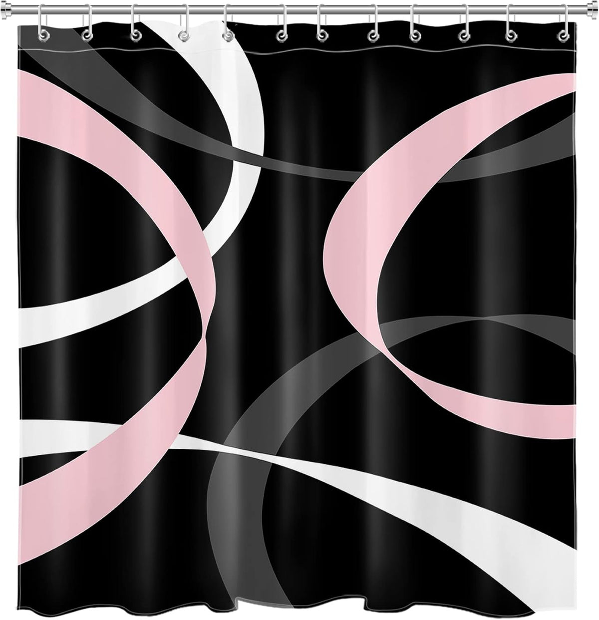 Abstract Pink Shower Curtain for Bathroom,Grey and White Striped on Black Background Fabric Shower Curtain with Hooks,Modern Geometric Pattern Aesthetic Bathroom Curtains Shower Set,72x72 inches