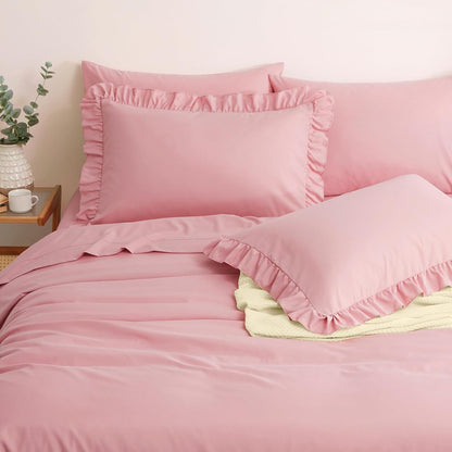 Dusty Pink Ruffle Sheets Queen Size 6 Piece, Shabby Chic