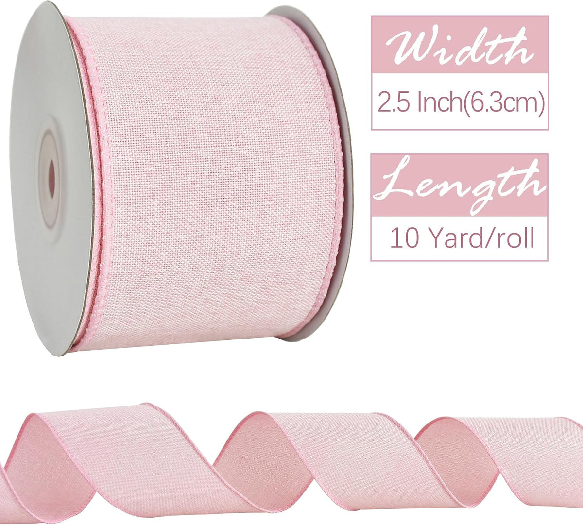 Natural Burlap Wired Ribbon, 2.5 Inch 10 Yards Light Pink Fabric Ribbon for Spring Easter, Wreath Bows, Crafts, Gift Wrapping, Wedding, Christmas Easter Decoration