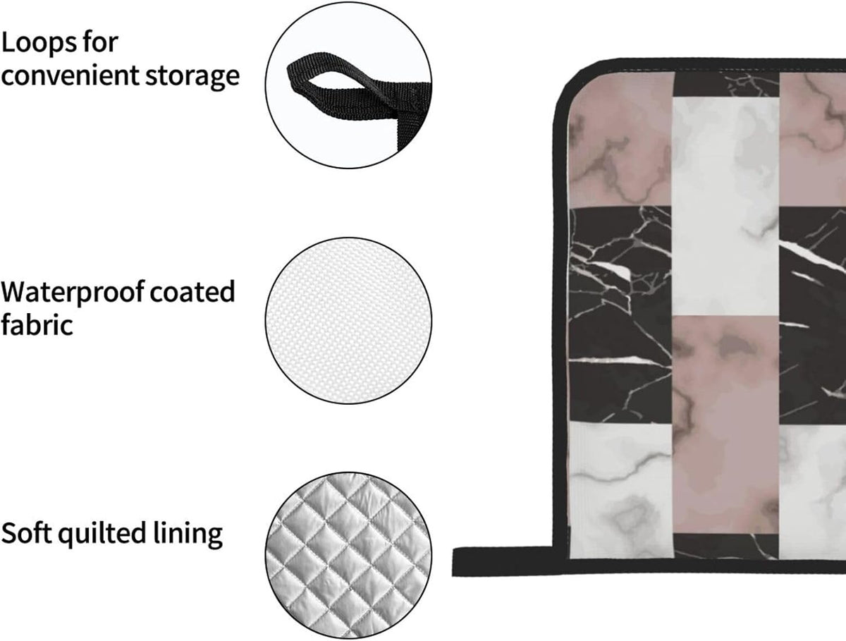 White Pink and Black Brick Marble 4-in-1 Oven Mitts and Pot Holders, Thick Polyester Kitchen Thermal Gloves for Indoor Baking Outdoor Grilling
