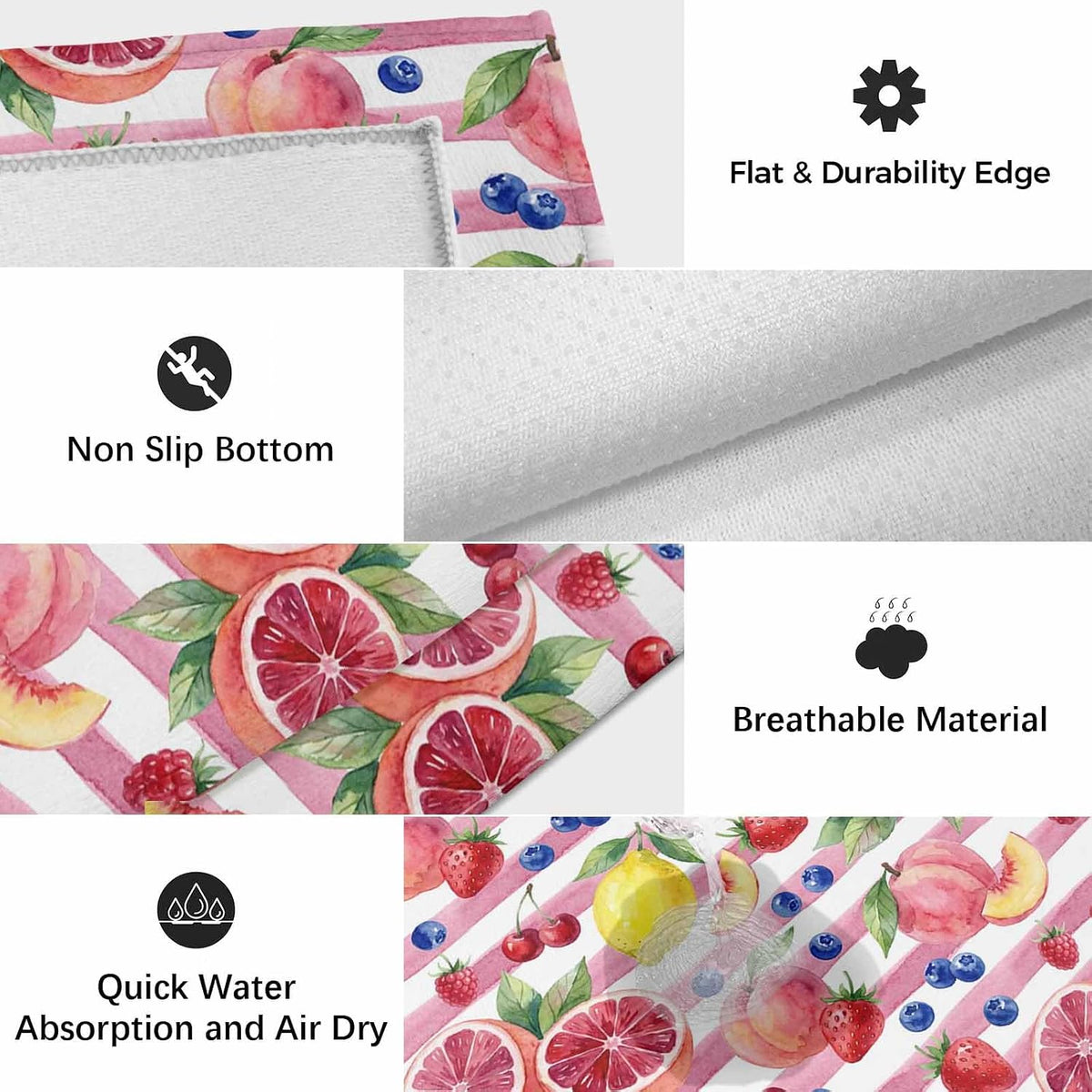 4x6ft Outdoor Rugs for Patio Summer Peach Lemon Grapefruit Non Shedding Outside Carpet, Blueberry Strawberry Pink Stripe Large Washable Area Rug Pads for Backyard Balcony Indoor Living Room