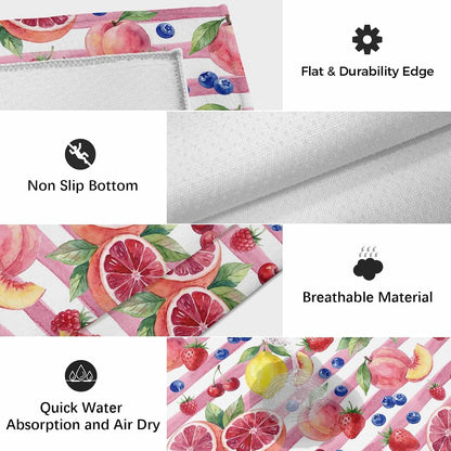 4x6ft Outdoor Rugs for Patio Summer Peach Lemon Grapefruit Non Shedding Outside Carpet, Blueberry Strawberry Pink Stripe Large Washable Area Rug Pads for Backyard Balcony Indoor Living Room