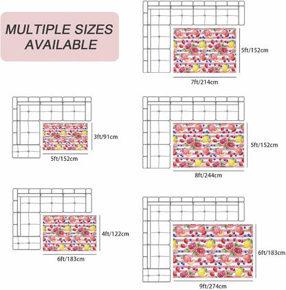 4x6ft Outdoor Rugs for Patio Summer Peach Lemon Grapefruit Non Shedding Outside Carpet, Blueberry Strawberry Pink Stripe Large Washable Area Rug Pads for Backyard Balcony Indoor Living Room