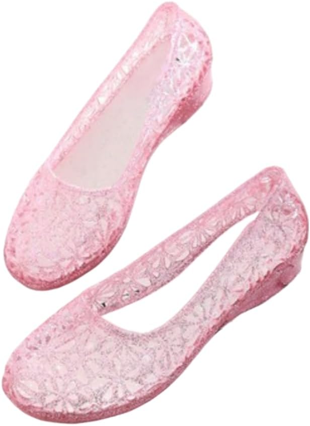 Jelly Mesh Ballet Flats for Women Sparkly Clear Jelly Sandals Hollow Water Slides Slip on House Slippers Lightweight Breathable Low Heel Wide Dressy Ballerina Shoes Summer Beach Party Cruise Vacation