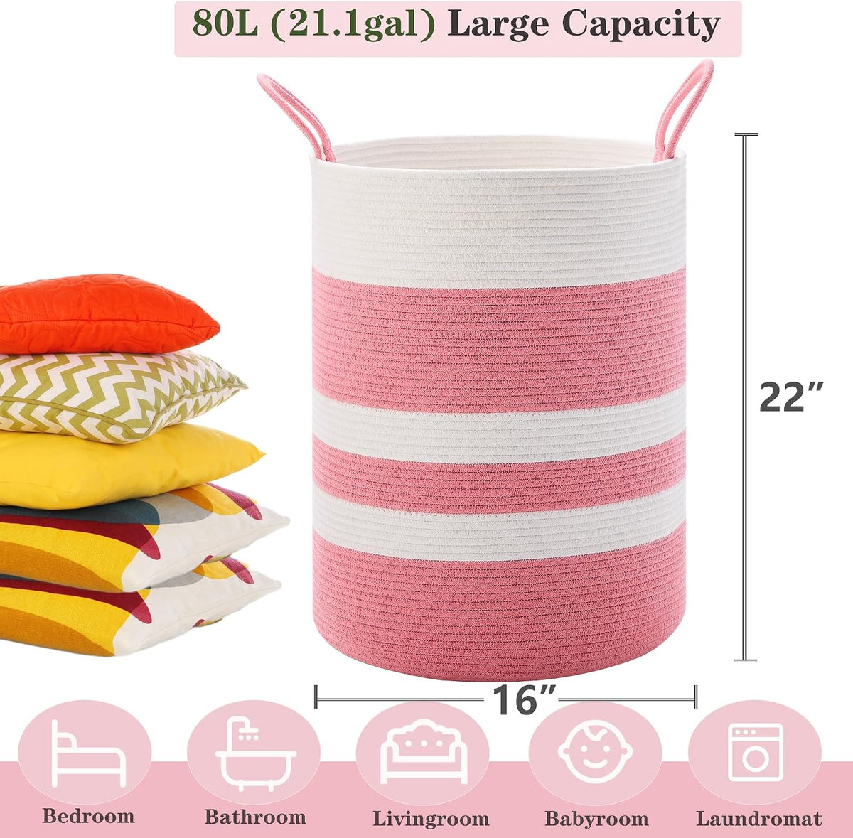 Pink Hamper for Nursery Baby Girls Laundry Basket 80L Large