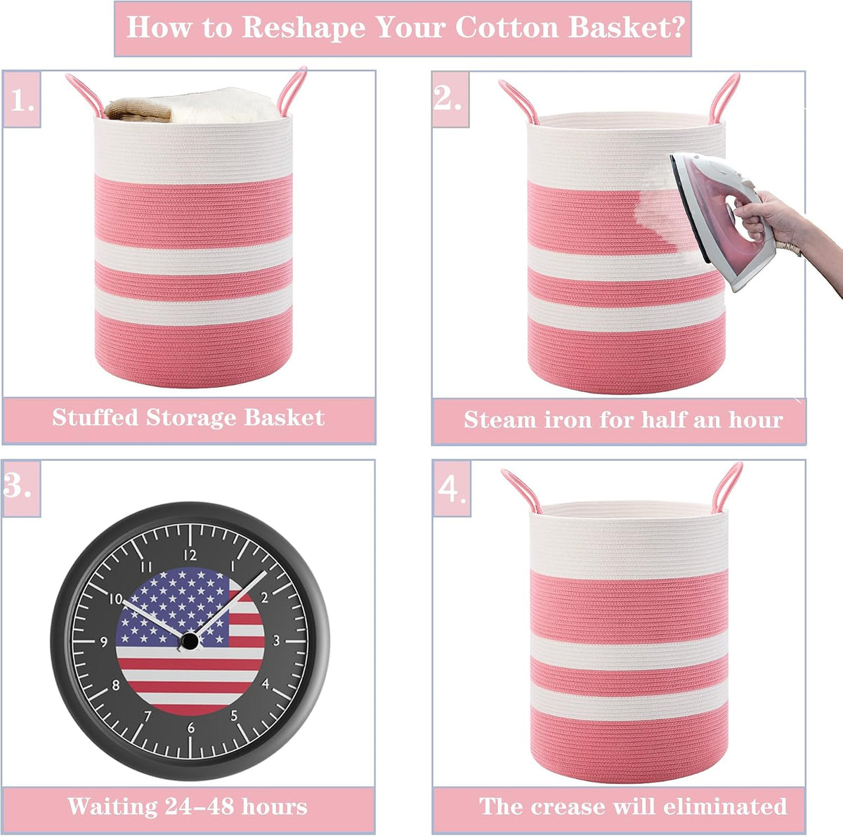 Pink Hamper for Nursery Baby Girls Laundry Basket 80L Large