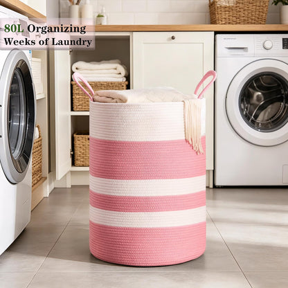 Pink Hamper for Nursery Baby Girls Laundry Basket 80L Large