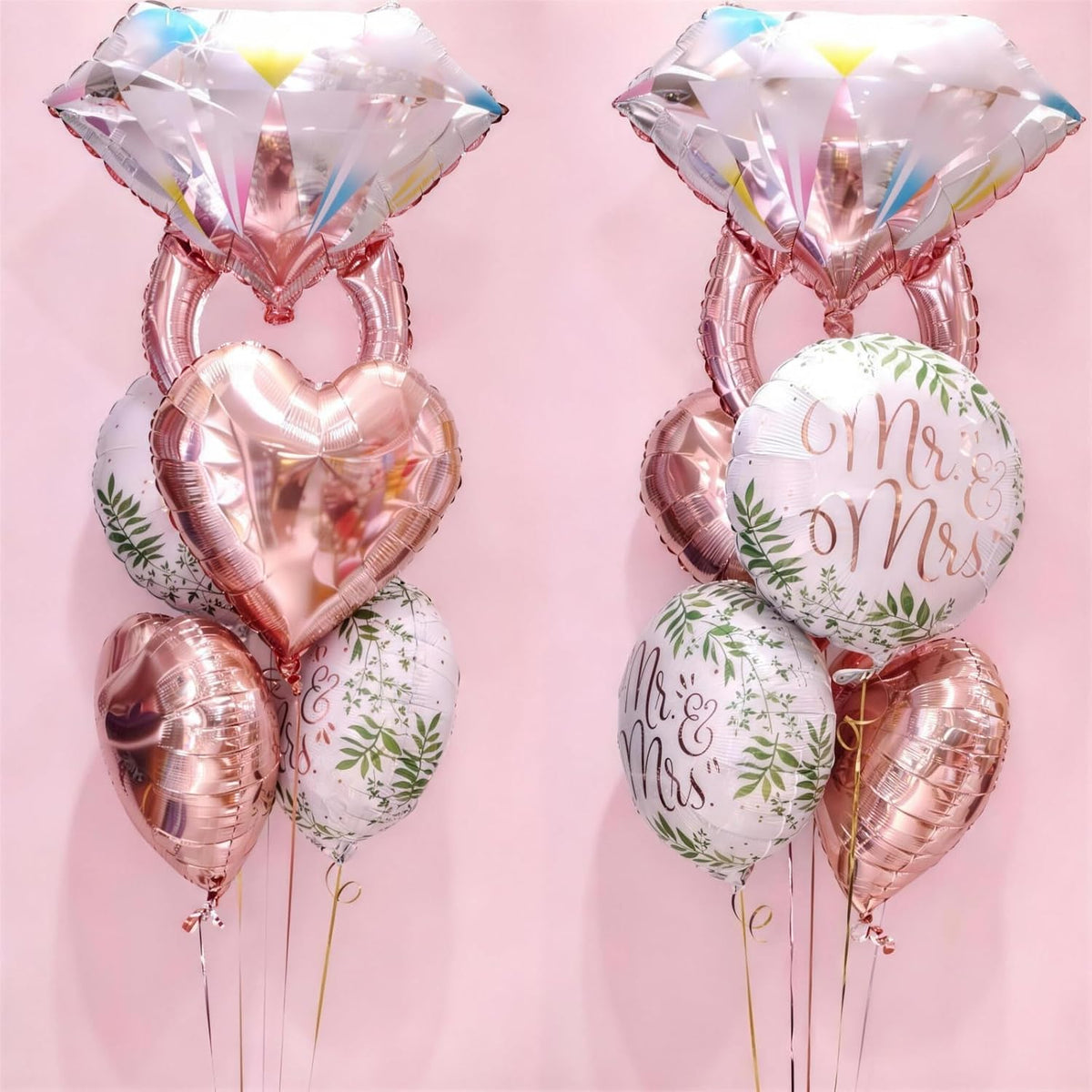 Rose Gold Diamond Ring Balloons 4 Pcs,Foil Engagement Ring Balloons
