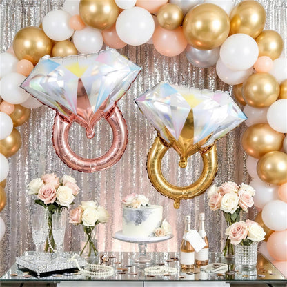 Rose Gold Diamond Ring Balloons 4 Pcs,Foil Engagement Ring Balloons
