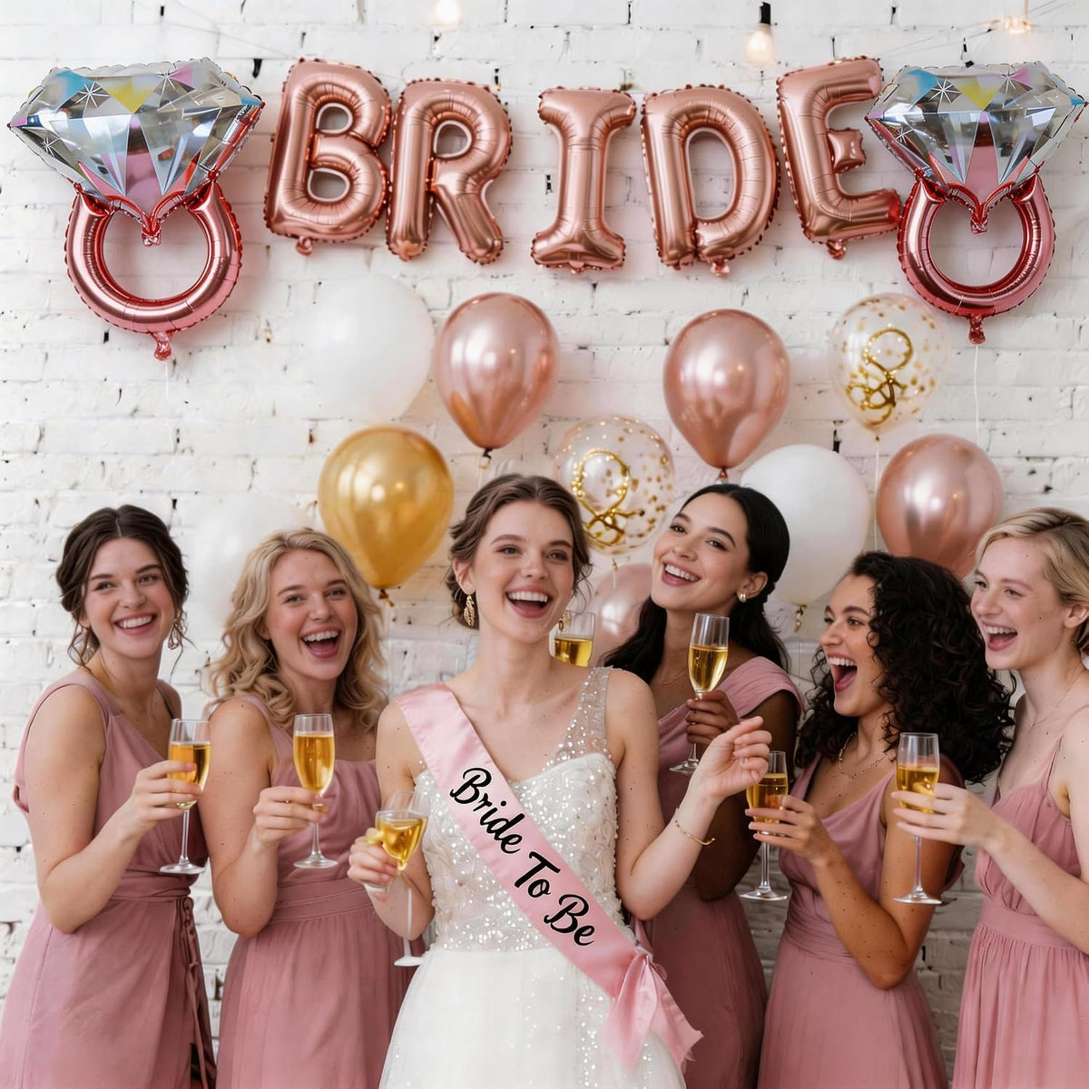 Rose Gold Diamond Ring Balloons 4 Pcs,Foil Engagement Ring Balloons
