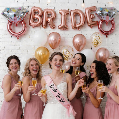 Rose Gold Diamond Ring Balloons 4 Pcs,Foil Engagement Ring Balloons