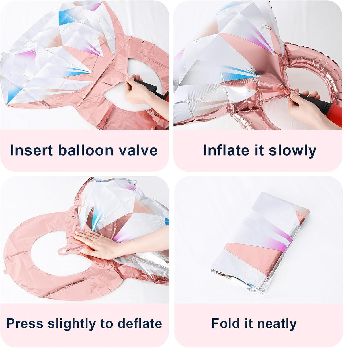 Rose Gold Diamond Ring Balloons 4 Pcs,Foil Engagement Ring Balloons