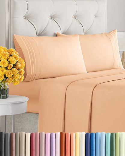 Queen Size 4 Piece Sheet Set - Ultra Soft & Cooling Bed Sheets - Peach