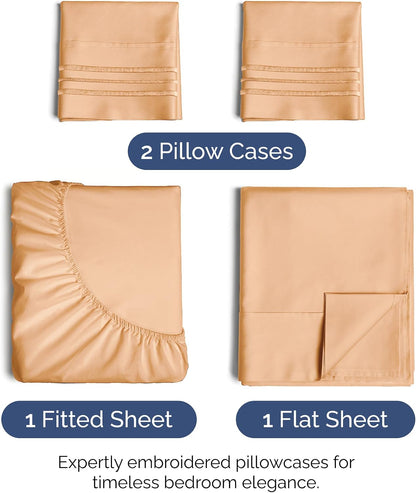 Queen Size 4 Piece Sheet Set - Ultra Soft & Cooling Bed Sheets - Peach