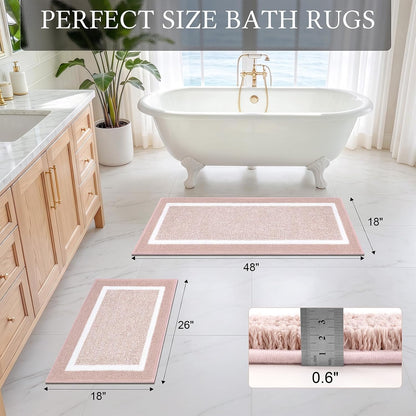 Bathroom Rugs Sets 2 Piece, Non Slip Washable Bath Mat, Dusty Pink