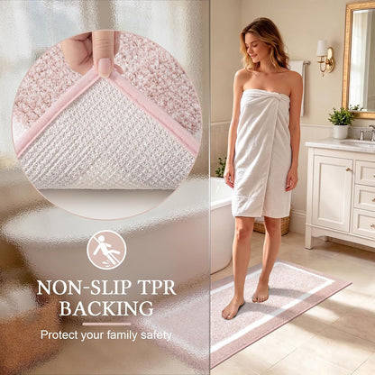 Bathroom Rugs Sets 2 Piece, Non Slip Washable Bath Mat, Dusty Pink