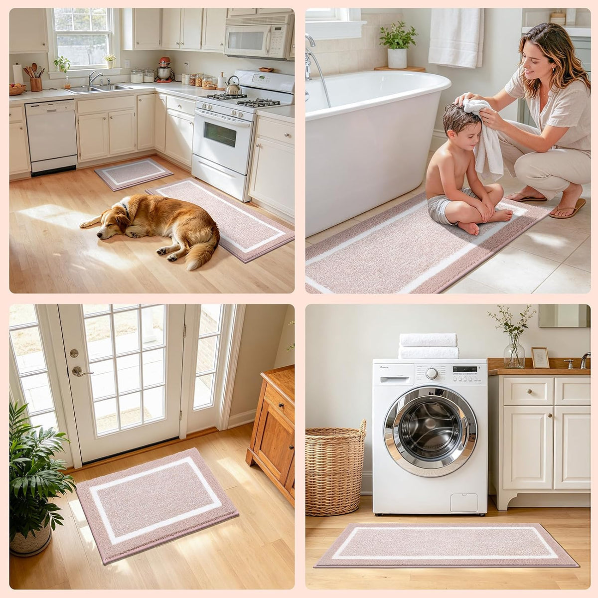 Bathroom Rugs Sets 2 Piece, Non Slip Washable Bath Mat, Dusty Pink