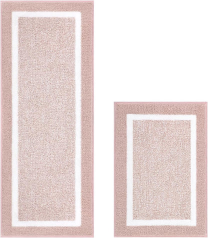 Bathroom Rugs Sets 2 Piece, Non Slip Washable Bath Mat, Dusty Pink