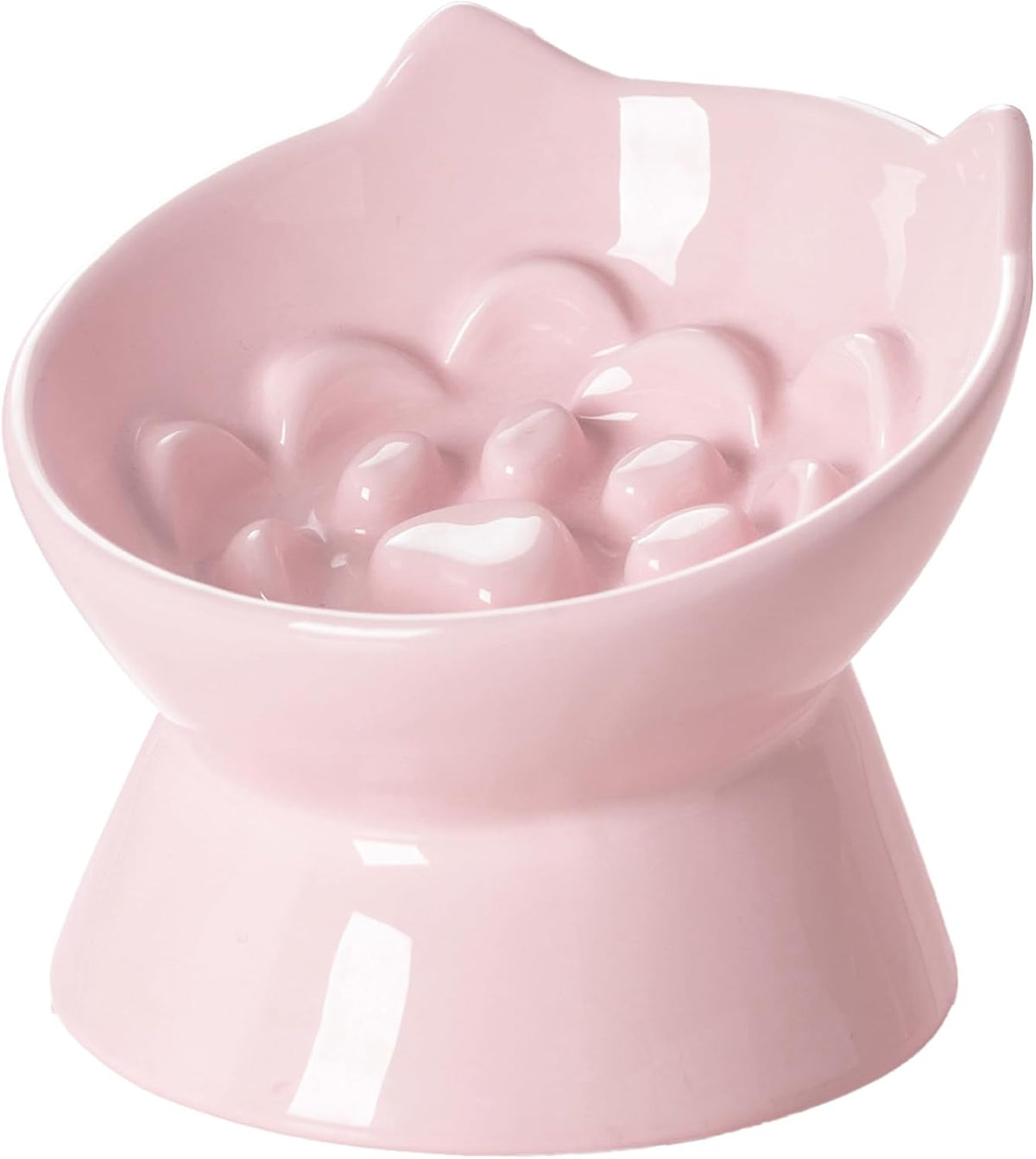 Lynx Ceramic Raised Slow Dog & Cat Elevated Food Bowl, Quartz Pink