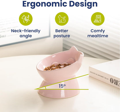 Lynx Ceramic Raised Slow Dog & Cat Elevated Food Bowl, Quartz Pink