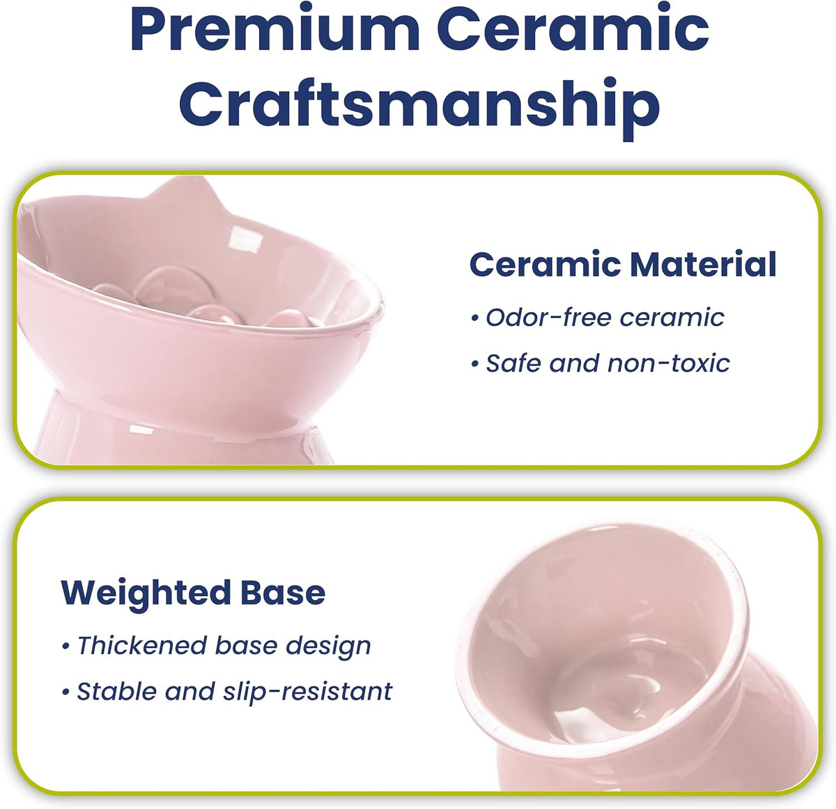 Lynx Ceramic Raised Slow Dog & Cat Elevated Food Bowl, Quartz Pink
