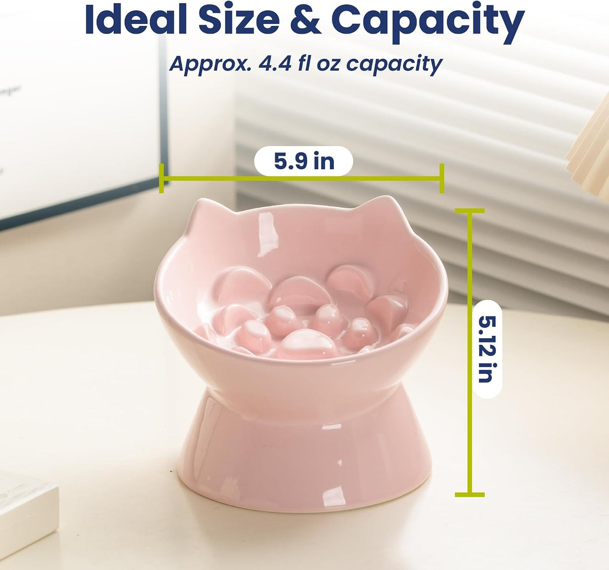 Lynx Ceramic Raised Slow Dog & Cat Elevated Food Bowl, Quartz Pink