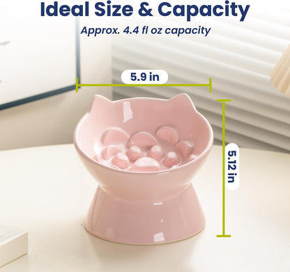 Lynx Ceramic Raised Slow Dog & Cat Elevated Food Bowl, Quartz Pink