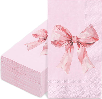 FYSUIMU 100Pcs Pink Bow Guest Napkins Coquette Bowknot Disposable Napkins Cute Bow Girly Party Dinner Hand Towels for Wedding Bachelorette Bridal or Baby Shower Birthday Party Bathroom Supplies
