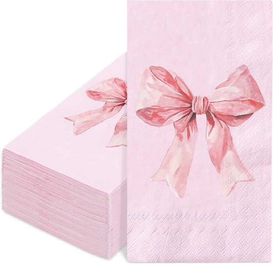 FYSUIMU 100Pcs Pink Bow Guest Napkins Coquette Bowknot Disposable Napkins Cute Bow Girly Party Dinner Hand Towels for Wedding Bachelorette Bridal or Baby Shower Birthday Party Bathroom Supplies