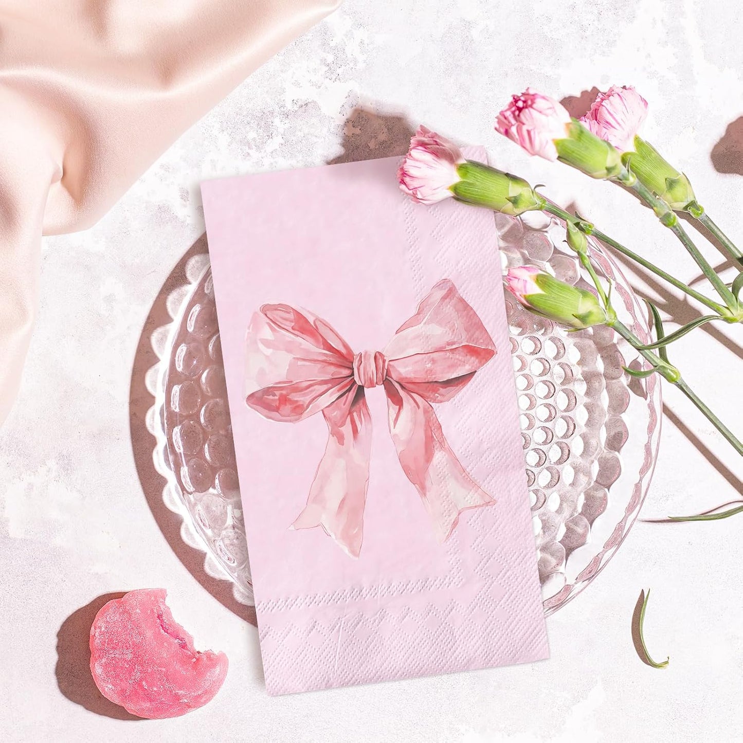 FYSUIMU 100Pcs Pink Bow Guest Napkins Coquette Bowknot Disposable Napkins Cute Bow Girly Party Dinner Hand Towels for Wedding Bachelorette Bridal or Baby Shower Birthday Party Bathroom Supplies