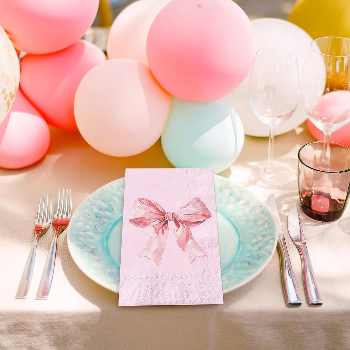FYSUIMU 100Pcs Pink Bow Guest Napkins Coquette Bowknot Disposable Napkins Cute Bow Girly Party Dinner Hand Towels for Wedding Bachelorette Bridal or Baby Shower Birthday Party Bathroom Supplies