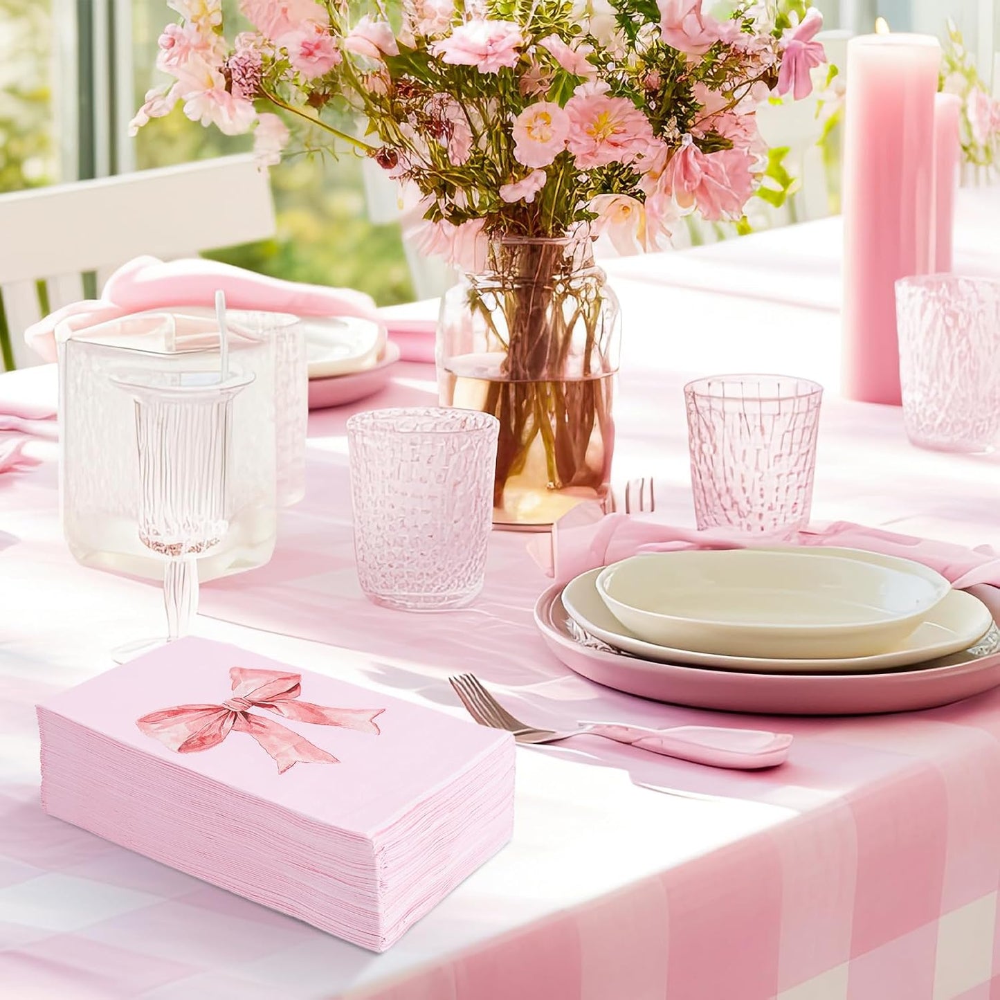 FYSUIMU 100Pcs Pink Bow Guest Napkins Coquette Bowknot Disposable Napkins Cute Bow Girly Party Dinner Hand Towels for Wedding Bachelorette Bridal or Baby Shower Birthday Party Bathroom Supplies