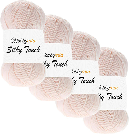 Silky Touch Acrylic Yarn - Soft Sport Weight Yarn for Crochet & Knitting - 100g / 383yds - 100% Microfiber Acrylic - Lightweight Fine Smooth Yarn(Pink - Light Peach, 4 Skeins)