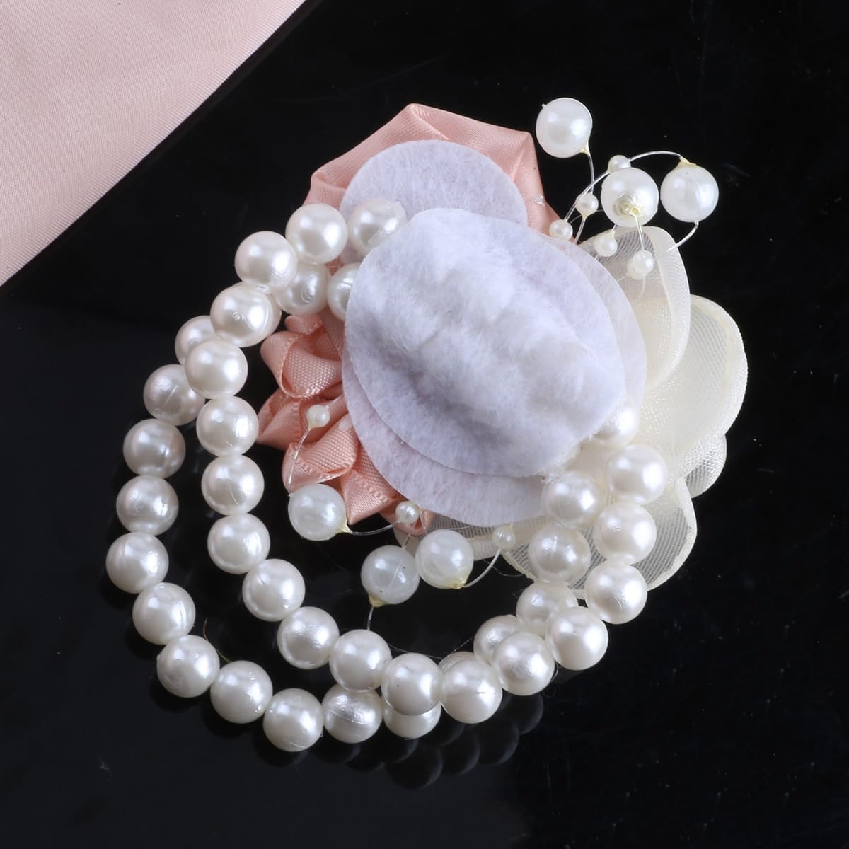 Wedding Prom Party Satin Rose Wrist Corsage Flower, 2Pcs Boutonniere and Wrist Corsage Wristband Roses Prom Flower Wedding Flowers Accessories Prom Suit Decorations (Pink)