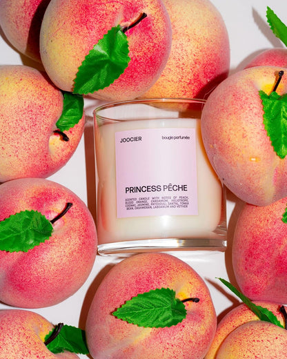 Princess Peche Candle- Peach, Cognac, Patchouli, Santal | Bitter Peach Fragrance Inspired Candle 70+ Hour Burn time Double Wick Luxury Home Fragrance Scented Candle Home décor Non Toxic